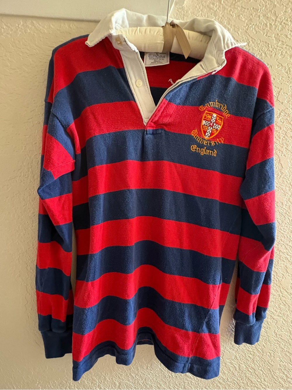 Red & Navy Striped Shirt with Embroidered Cambridge Crest